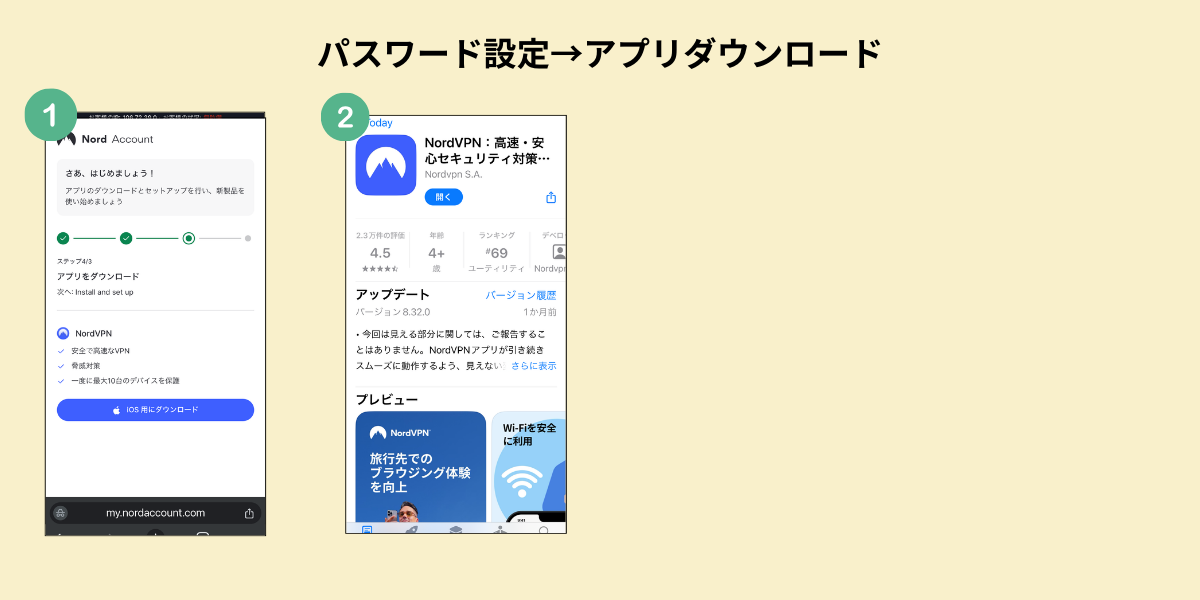 NordVPNのパスワード設定→アプリダウンロード